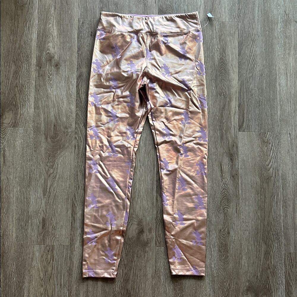 NWT Disney Mickey Mouse Leggings Metallic Rose Gold Lavender‎ Medium Theme Park